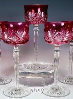 10 Antique Ruby Cranberry Cut to Clear Crystal Stems Wine Glasses 8 1/8