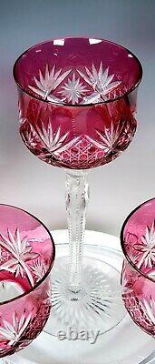 10 Antique Ruby Cranberry Cut to Clear Crystal Stems Wine Glasses 8 1/8