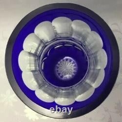 11 COBALT Blue Bohemian Czech CUT TO CLEAR Glass Crystal Vase BigHeavyCross