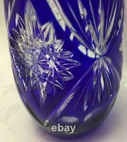 11 COBALT Blue Bohemian Czech CUT TO CLEAR Glass Crystal Vase BigHeavyCross