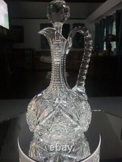 11 Handled Decanter Wine, American Brilliant Period Cut Glass Crystal Hobstars