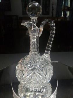 11 Handled Decanter Wine, American Brilliant Period Cut Glass Crystal Hobstars