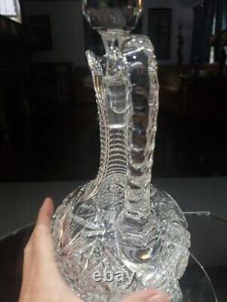 11 Handled Decanter Wine, American Brilliant Period Cut Glass Crystal Hobstars