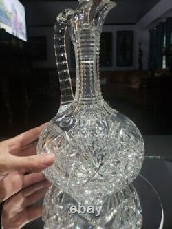 11 Handled Decanter Wine, American Brilliant Period Cut Glass Crystal Hobstars