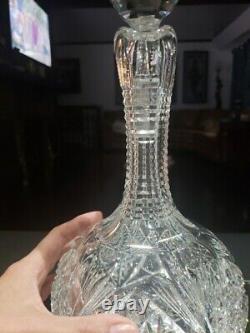 11 Handled Decanter Wine, American Brilliant Period Cut Glass Crystal Hobstars