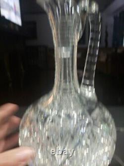 11 Handled Decanter Wine, American Brilliant Period Cut Glass Crystal Hobstars