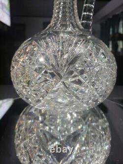 11 Handled Decanter Wine, American Brilliant Period Cut Glass Crystal Hobstars