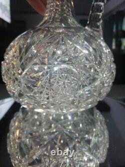 11 Handled Decanter Wine, American Brilliant Period Cut Glass Crystal Hobstars