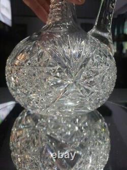 11 Handled Decanter Wine, American Brilliant Period Cut Glass Crystal Hobstars