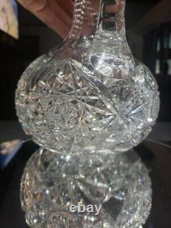 11 Handled Decanter Wine, American Brilliant Period Cut Glass Crystal Hobstars