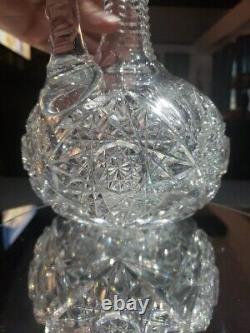 11 Handled Decanter Wine, American Brilliant Period Cut Glass Crystal Hobstars