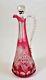 13 Antique French Baccarat Cranberry Cut To Clear Crystal Glass Wine Decanter