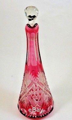 13 Antique French Baccarat Cranberry Cut to Clear Crystal Glass Wine Decanter