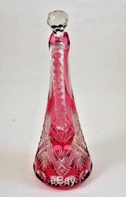 13 Antique French Baccarat Cranberry Cut to Clear Crystal Glass Wine Decanter