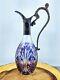13 Bohemian Cut Crystal Blue/violet Wine Decanter With Metal Handle No Stopper
