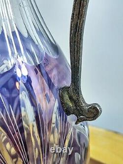 13 Bohemian Cut Crystal Blue/Violet Wine Decanter with Metal Handle No Stopper