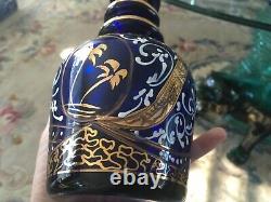 13 DECANTER Antique MOSER Islamic Persian Cobalt hand painted enamel gilded