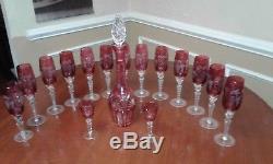 13 Nachtmann Traube cranberry cut clear champagne flutes with one decanter and