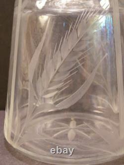 1800's Cut Flint Glass Wheat Paneled Liquor Decanter Whiskey Ring Neck Bottle