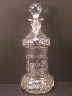 1800s Cut Crystal Blown APPLE JACK Etched Glass Decanter Wine Liquor Bottle 19 c