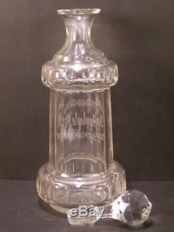 1800s Cut Crystal Blown APPLE JACK Etched Glass Decanter Wine Liquor Bottle 19 c
