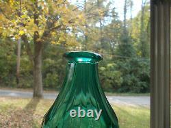 1860s RARE TEAL COLOR 9 SIDED WHISKEY DECANTER CUT PANELS HEAVY FLINT GLASS