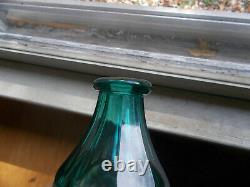 1860s RARE TEAL COLOR 9 SIDED WHISKEY DECANTER CUT PANELS HEAVY FLINT GLASS