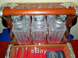 1870's Games Tantalus Cut Glass Decanters Cribbage Board Secret Drawer And Key