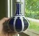 1870s White Overlay Cut To Cobalt Blue Hand Blown Glass Decanter Pontiled Rare