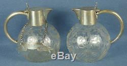 1880s Sterling & Cut Glass Aperitif 15-Piece Set, 2 Decanters 12 Glasses & Tray