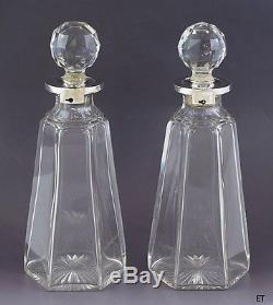 1898 Fab Pair Victorian English Sterling Silver & Cut Glass Locking Decanters