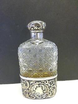 1902 Victorian Finnegan Sterling Silver Cut Glass Liquor Decanter Flask Bottle