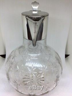 1906 Stewart Dawson & Co Ltd Solid Silver Cut Glass Claret Jug Decanter