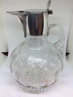 1906 Stewart Dawson & Co Ltd Solid Silver Cut Glass Claret Jug Decanter