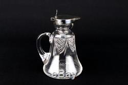 1913 Sterling Silver Whisky Noggin Cut Glass Crystal Decanter Carafe Small Antiq