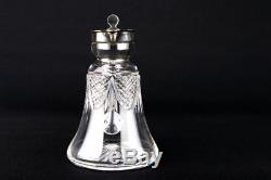 1913 Sterling Silver Whisky Noggin Cut Glass Crystal Decanter Carafe Small Antiq