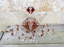 1930 geometric cut enameled Karel Palda Czech bohemian crystal decanter glasse