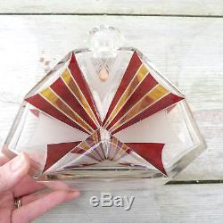 1930 geometric cut enameled Karel Palda Czech bohemian crystal decanter glasse