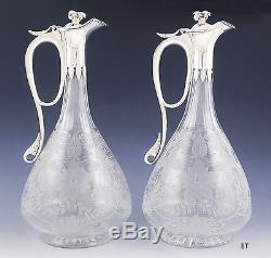 1974 Fab Pair English Cut Glass & Sterling Silver Liquor Bottles Decanters
