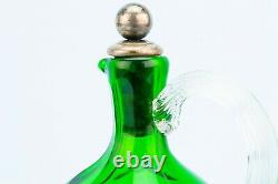 19C Green Blown Cut Glass Decanter Flask Carafe Antique English Port Wine Sherry