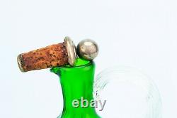 19C Green Blown Cut Glass Decanter Flask Carafe Antique English Port Wine Sherry