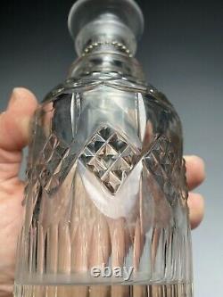 19c. Anglo-Irish Cut Ring Neck Crystal Decanter 1830 English Sterling Sherry Tag