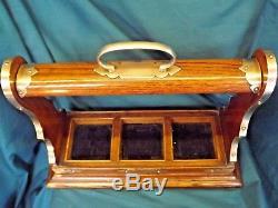 19c Oak Brass Bound Tilt Bar Tantalus/Decanter Stand C1900