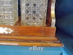 19c Oak Brass Bound Tilt Bar Tantalus/Decanter Stand C1900