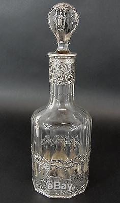 19thC Antique Hallmarked Dutch Silver & Cut Glass Liquor Decanter Bottle