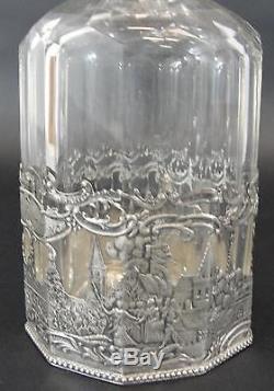 19thC Antique Hallmarked Dutch Silver & Cut Glass Liquor Decanter Bottle