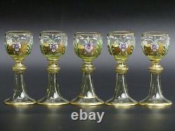 19th CENTURY ANTIQUE BOHEMIAN ENAMELLED GLASS DECANTER, GLASSES & TRAY