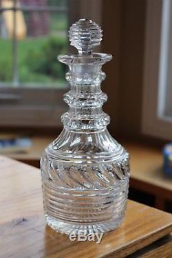 19th C. ANTIQUE PAIR CRYSTAL CUT GLASS DECANTER ENGLISH OR IRISH FOR TANTALUS
