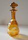 19th C Bohemian Amber Cut-crystal Etched Glass Small Decanter Stag & Deer 7.5 H