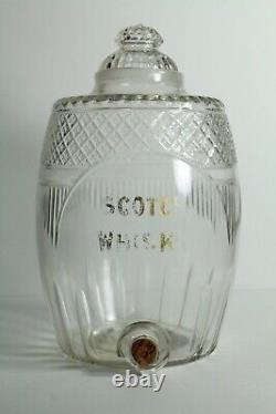 = 19th C. Hand Cut Glass Scotch Whiskey Barrel Dispenser Decanter, Anglo-Irish